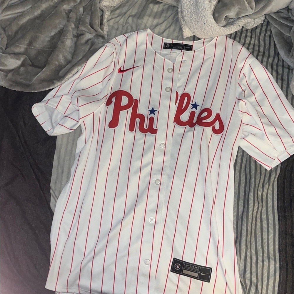 Nike White and Red Phillies Jersey